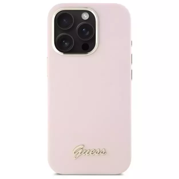 Guess Silicone Script Metal Logo &amp  Frame iPhone 16 Pro Max Case - Pink 2