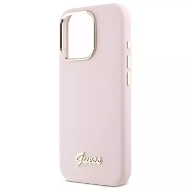 Guess Silicone Script Metal Logo &amp  Frame iPhone 16 Pro Max Case - Pink 5
