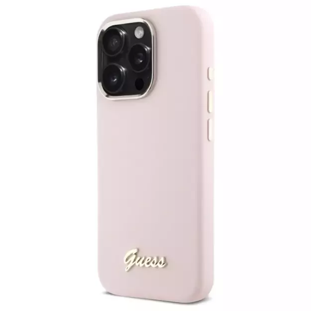 Guess Silicone Script Metal Logo &amp  Frame iPhone 16 Pro Max Case - Pink 1