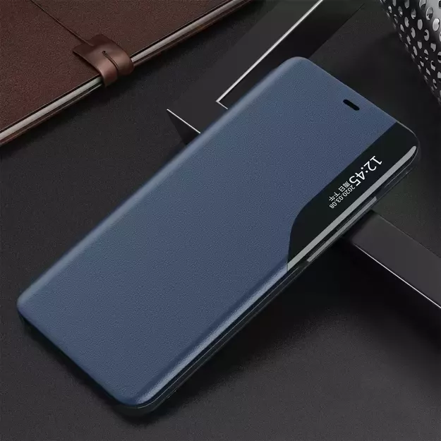 Eco Leather View Case elegant bookcase type case with kickstand for iPhone 13 Pro Max blue 10