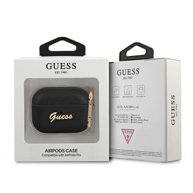 Guess GUAPSASMK AirPods Pro cover black/black Saffiano Script Metal Collection 4