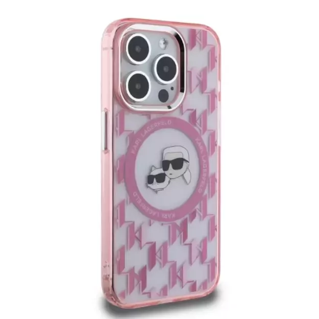Karl Lagerfeld IML Monogram Karl &amp  Choupette Head MagSafe iPhone 15 Pro Case - Pink 7
