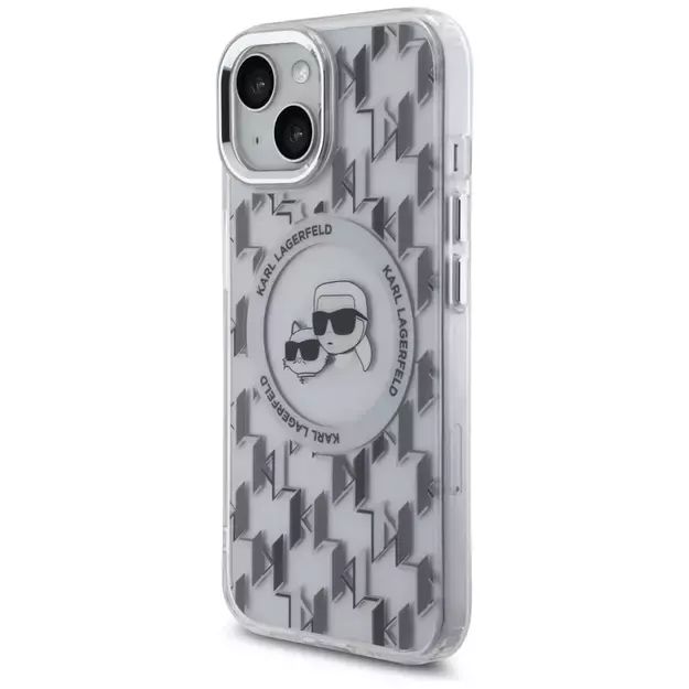 Karl Lagerfeld IML Monogram Karl &amp  Choupette Head MagSafe iPhone 15 Case - Clear 1
