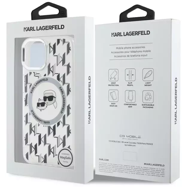 Karl Lagerfeld IML Monogram Karl &amp  Choupette Head MagSafe iPhone 15 Case - Clear 7