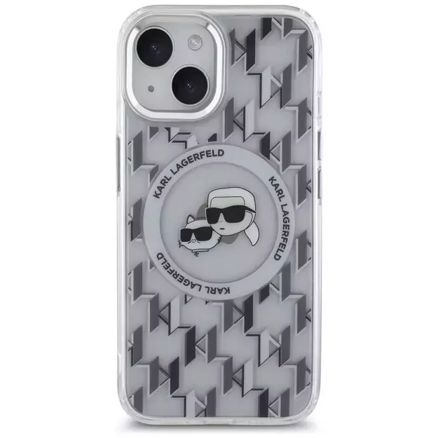 Karl Lagerfeld IML Monogram Karl &amp  Choupette Head MagSafe iPhone 15 Case - Clear 2