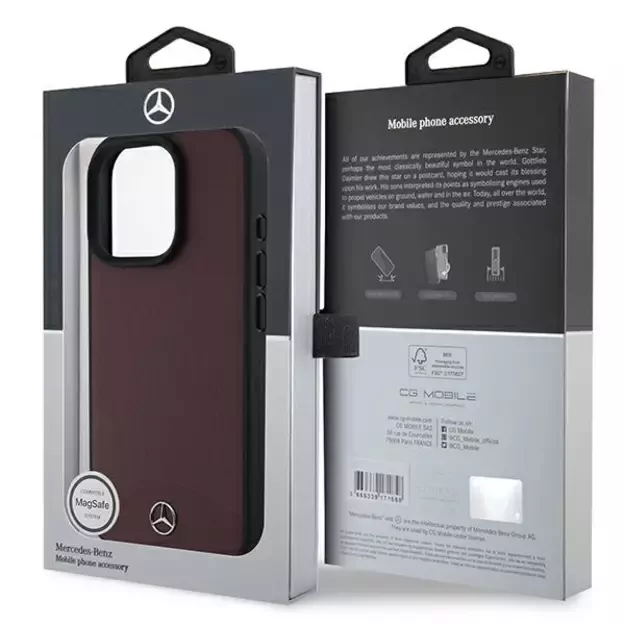 Mercedes Textured And Plain Leather MagSafe case for iPhone 16 Pro - red 8