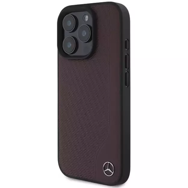 Mercedes MB Wood Imitation Leather MagSafe Case for iPhone 16 Pro Max - Red 1