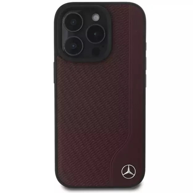 Mercedes MB Wood Imitation Leather MagSafe Case for iPhone 16 Pro Max - Red 2