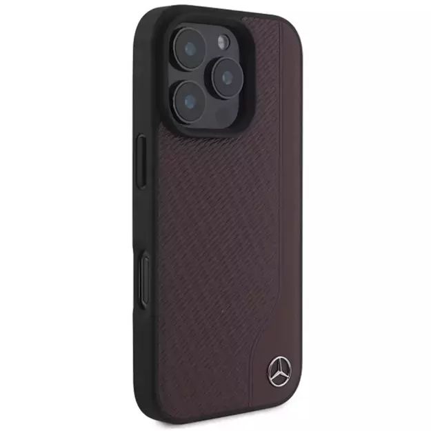 Mercedes MB Wood Imitation Leather MagSafe Case for iPhone 16 Pro Max - Red 3