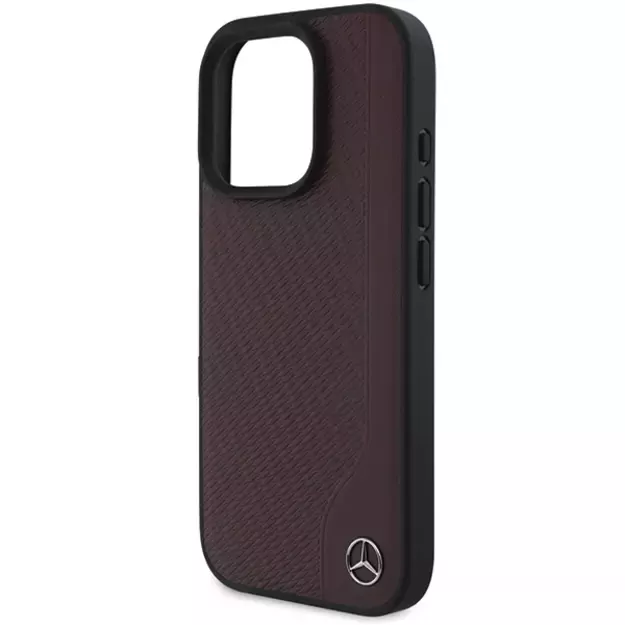 Mercedes MB Wood Imitation Leather MagSafe Case for iPhone 16 Pro Max - Red 5