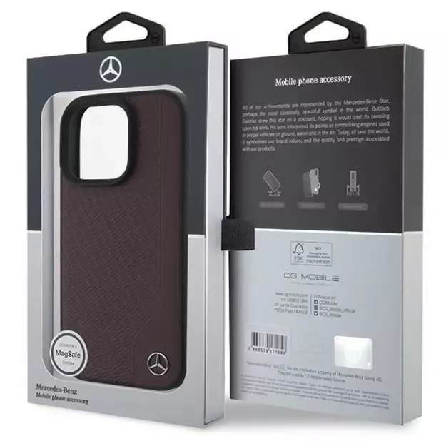 Mercedes MB Wood Imitation Leather MagSafe Case for iPhone 16 Pro Max - Red 7