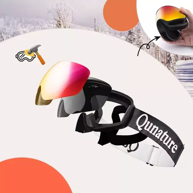 Qunature Black Ski Goggles Kids (Size M/L) - Black 8