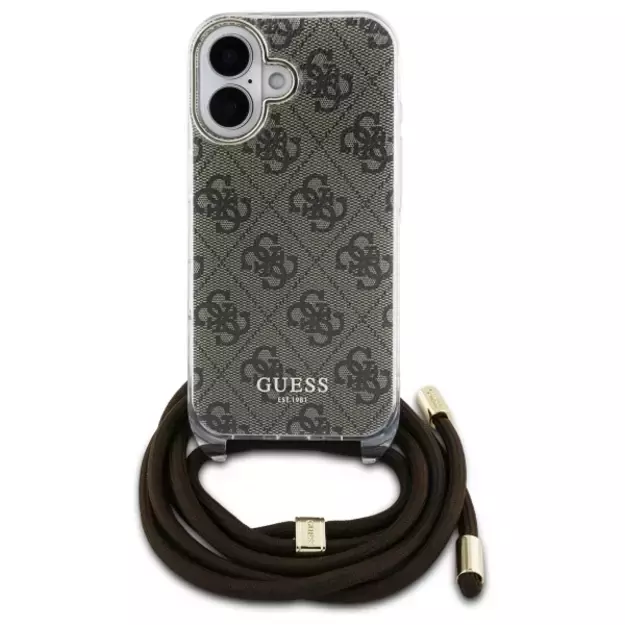 Guess Crossbody Cord 4G Print Case with Lanyard for iPhone 16 - Brown 7