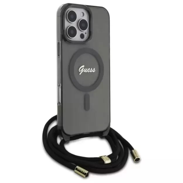 Guess Crossbody Cord Script MagSafe Case for iPhone 16 Pro Max - Black 2