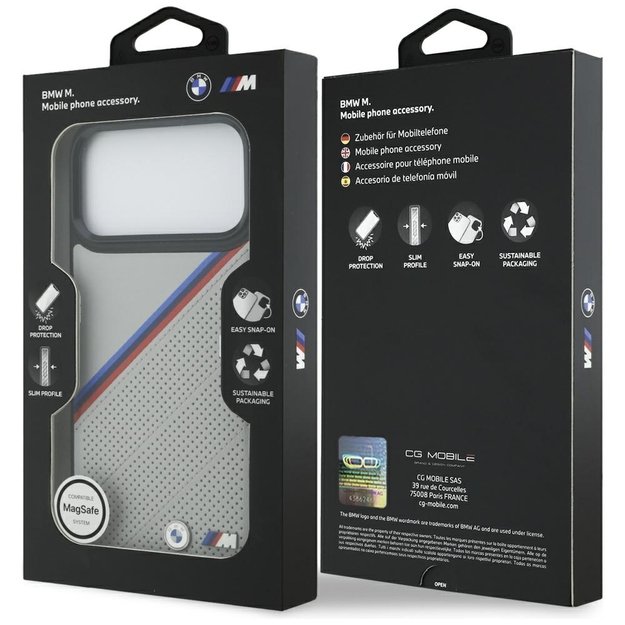 BMW M Tricolor Metal Logo MagSafe Case for iPhone 17 Pro Max - Gray 7