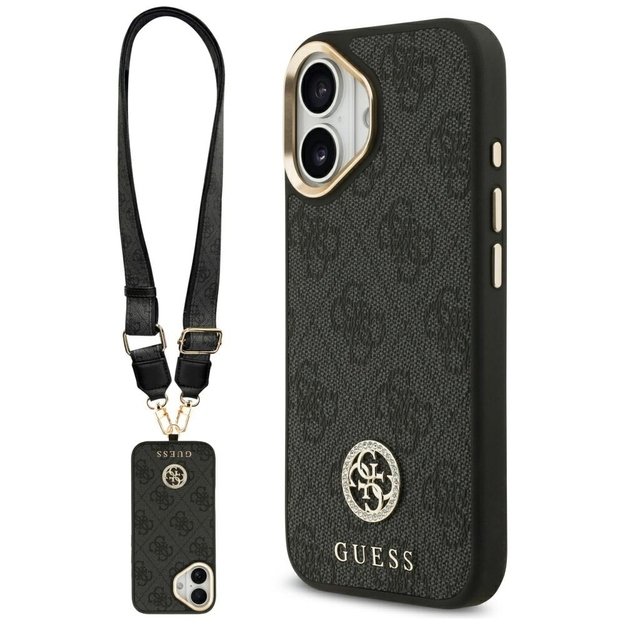 Guess 4G Strass Logo &amp  Big Strap Metal Buttons MagSafe Case for iPhone 17 - Black