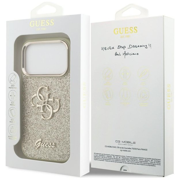 Guess Fixed Glitter Big 4G Metal Frame case for iPhone 17 Pro - gold 7