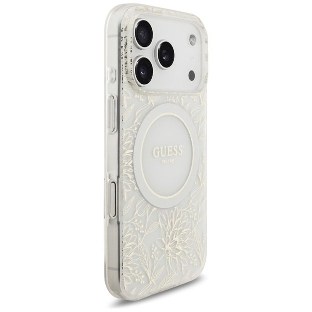 Guess IML Flowers Electro Pearl Strap MagSafe Case for iPhone 17 Pro - White 3