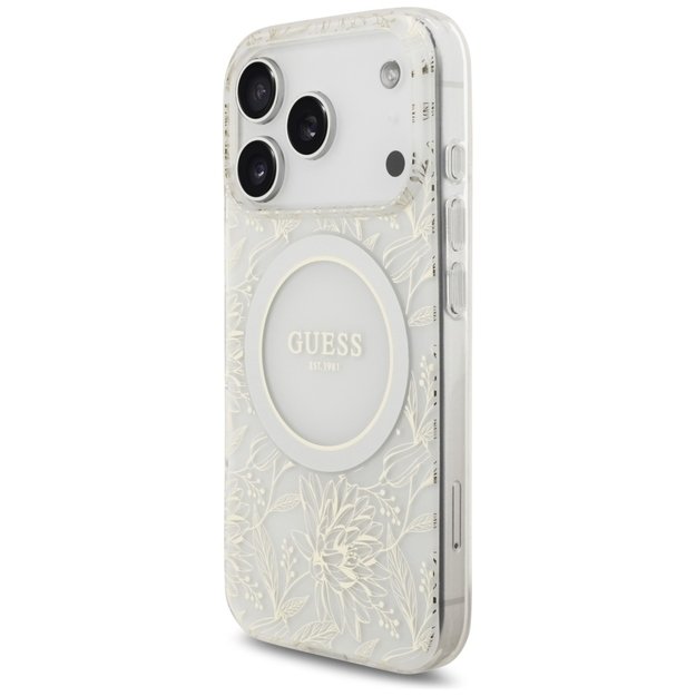 Guess IML Flowers Electro Pearl Strap MagSafe Case for iPhone 17 Pro - White 2