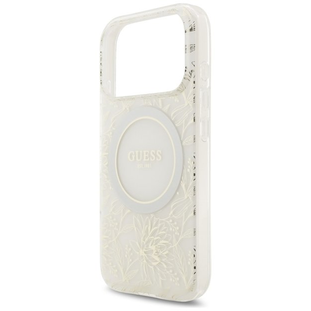 Guess IML Flowers Electro Pearl Strap MagSafe Case for iPhone 17 Pro - White 5