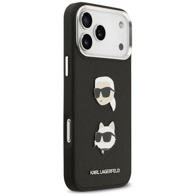 Karl Lagerfeld FW Grained Karl &amp  Choupette Heads Pins &amp  Logo iPhone 17 Pro Max Case - Black 3