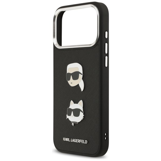 Karl Lagerfeld FW Grained Karl &amp  Choupette Heads Pins &amp  Logo iPhone 17 Pro Max Case - Black 5
