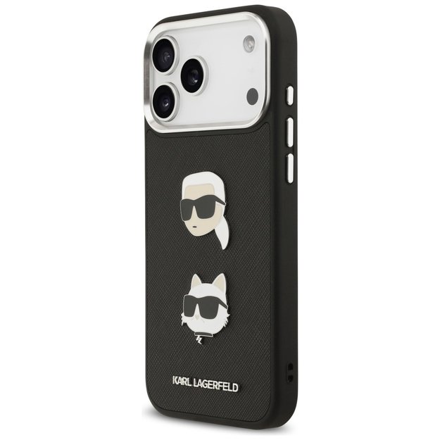 Karl Lagerfeld FW Grained Karl &amp  Choupette Heads Pins &amp  Logo iPhone 17 Pro Max Case - Black 1