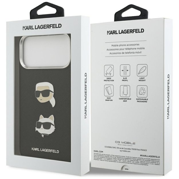 Karl Lagerfeld FW Grained Karl &amp  Choupette Heads Pins &amp  Logo iPhone 17 Pro Max Case - Black 7