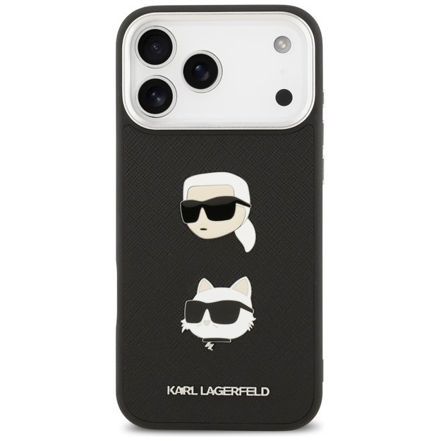 Karl Lagerfeld FW Grained Karl &amp  Choupette Heads Pins &amp  Logo iPhone 17 Pro Max Case - Black 2