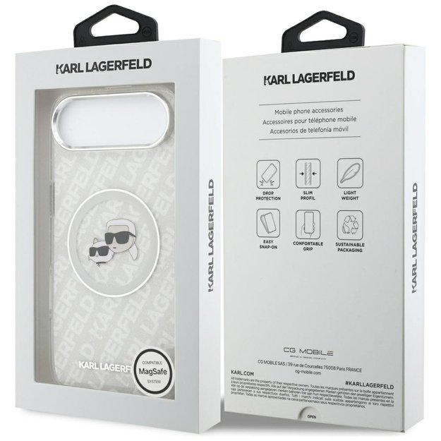 Karl Lagerfeld IML Glitter Karl&amp Choupette Heads Logo MagSafe Case for iPhone Air - Gray 7