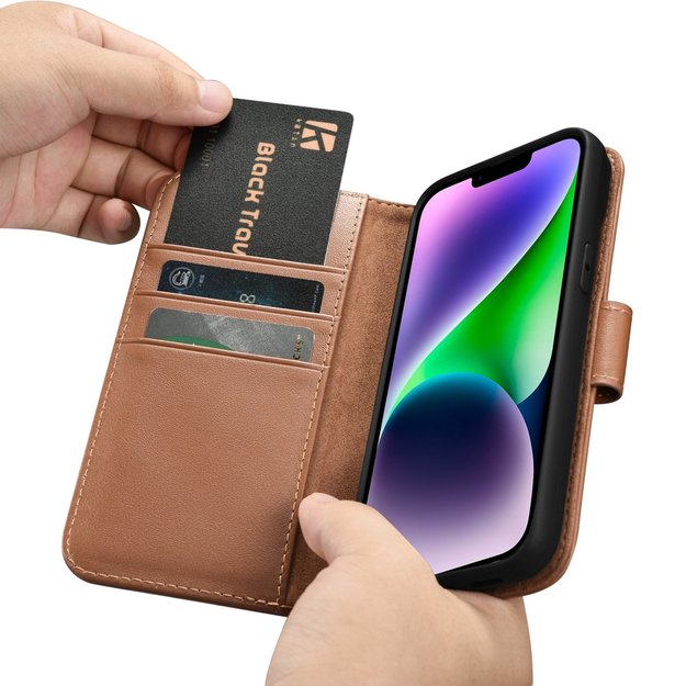 iCarer Wallet Case 2in1 Cover iPhone 14 Plus Anti-RFID Leather Flip Case Brown (WMI14220727-BN) 29