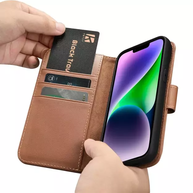 iCarer Wallet Case 2in1 Cover iPhone 14 Plus Anti-RFID Leather Flip Case Brown (WMI14220727-BN) 13