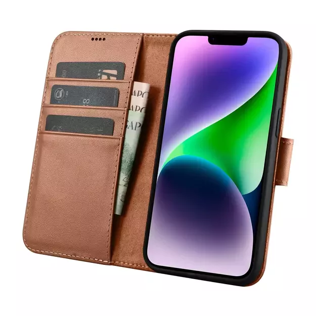 iCarer Wallet Case 2in1 Cover iPhone 14 Plus Anti-RFID Leather Flip Case Brown (WMI14220727-BN) 2