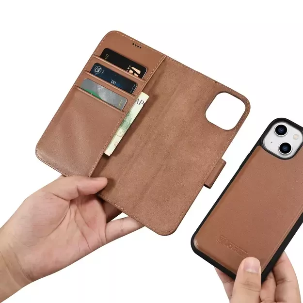 iCarer Wallet Case 2in1 Cover iPhone 14 Plus Anti-RFID Leather Flip Case Brown (WMI14220727-BN) 12