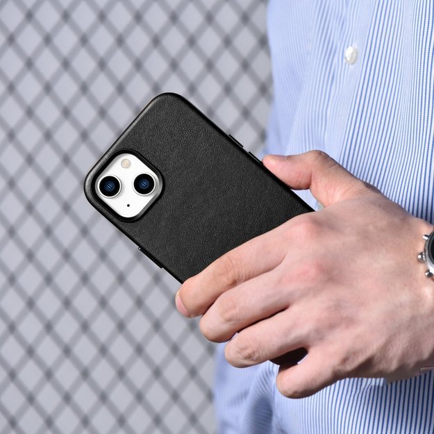 iCarer Case Leather cover for iPhone 14 Plus genuine leather case black (compatible with MagSafe) 9