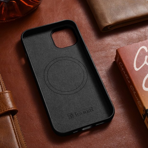 iCarer Case Leather cover for iPhone 14 Plus genuine leather case black (compatible with MagSafe) 3