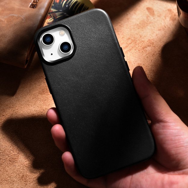 iCarer Case Leather cover for iPhone 14 Plus genuine leather case black (compatible with MagSafe) 6