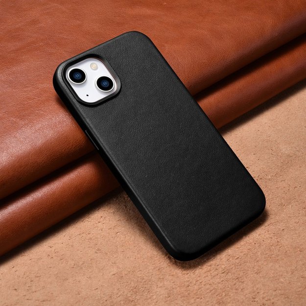 iCarer Case Leather cover for iPhone 14 Plus genuine leather case black (compatible with MagSafe) 2