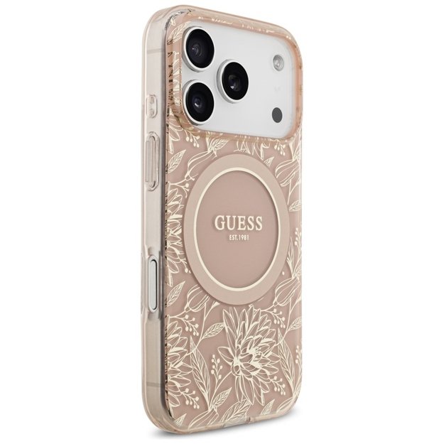 Guess IML Flowers Electro Pearl Strap MagSafe Case for iPhone 17 Pro - Pink 3