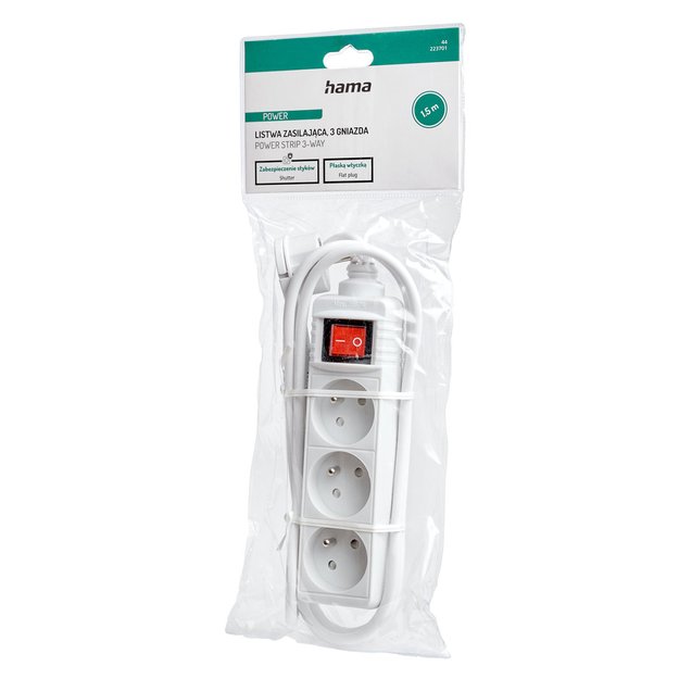 Hama Standard 3-socket power strip 1.5m - white 1