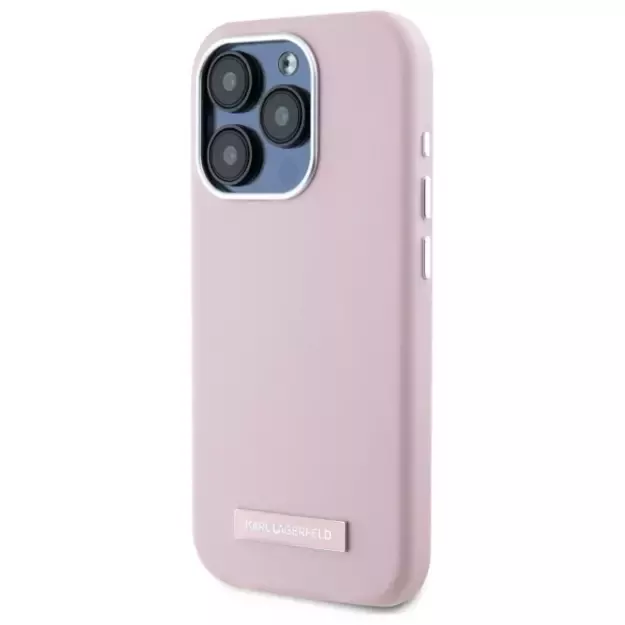 Karl Lagerfeld FW Metal Plate MagSafe iPhone 15 Pro Case - Pink 1