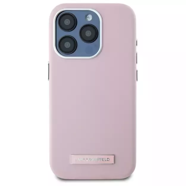 Karl Lagerfeld FW Metal Plate MagSafe iPhone 15 Pro Case - Pink 2