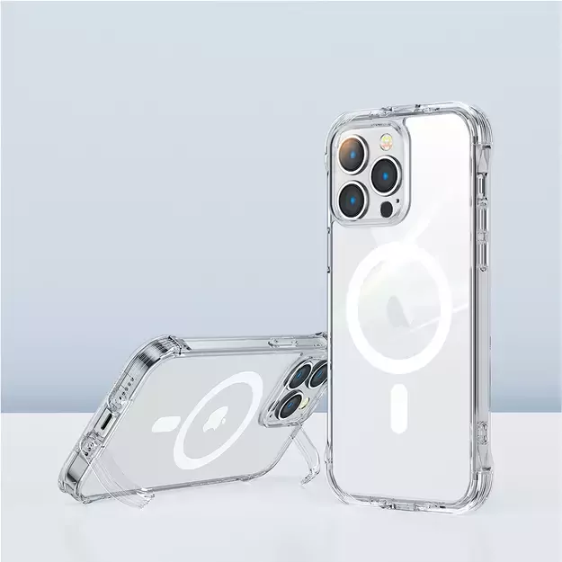 Joyroom Magnetic Defender Magnetic Case for iPhone 14 Plus Armored Case with Hooks Stand Clear (MagSafe Compatible) 1