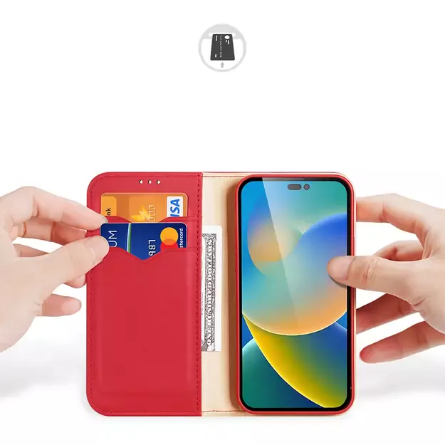 Dux Ducis Hivo Leather Flip Cover Genuine Leather Wallet for Cards and Documents iPhone 14 Pro Max Red 27
