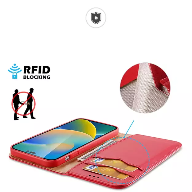 Dux Ducis Hivo Leather Flip Cover Genuine Leather Wallet for Cards and Documents iPhone 14 Pro Max Red 33