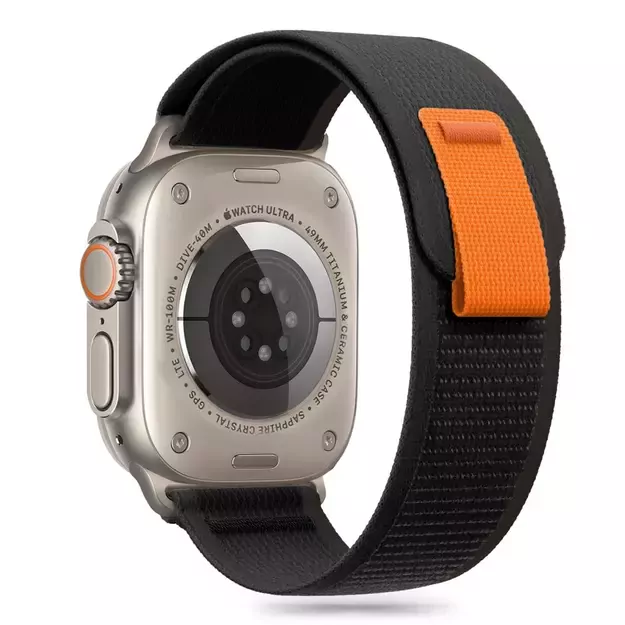 Tech-Protect Nylon Stripe for Apple Watch 6/7/8/9/10/SE/Ultra 1/2 (44/45/46/49 MM) - Black &amp  Orange