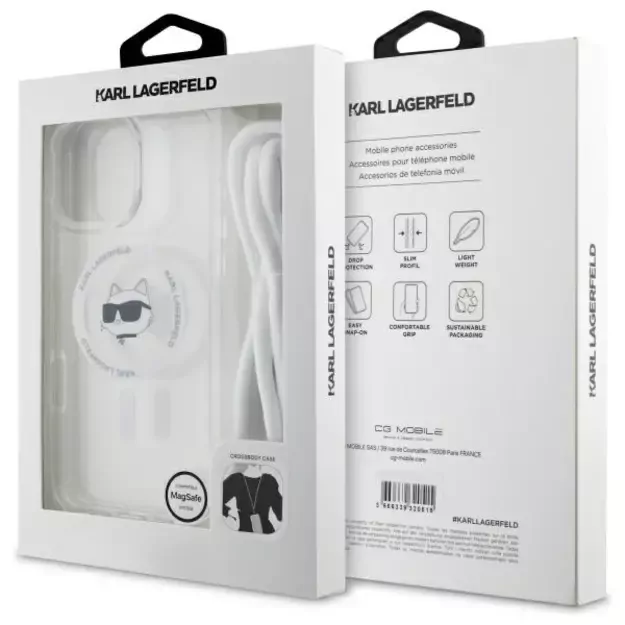 Karl Lagerfeld IML Choupette Head &amp  Cord Magsafe iPhone 16 Pro Case - Clear 12