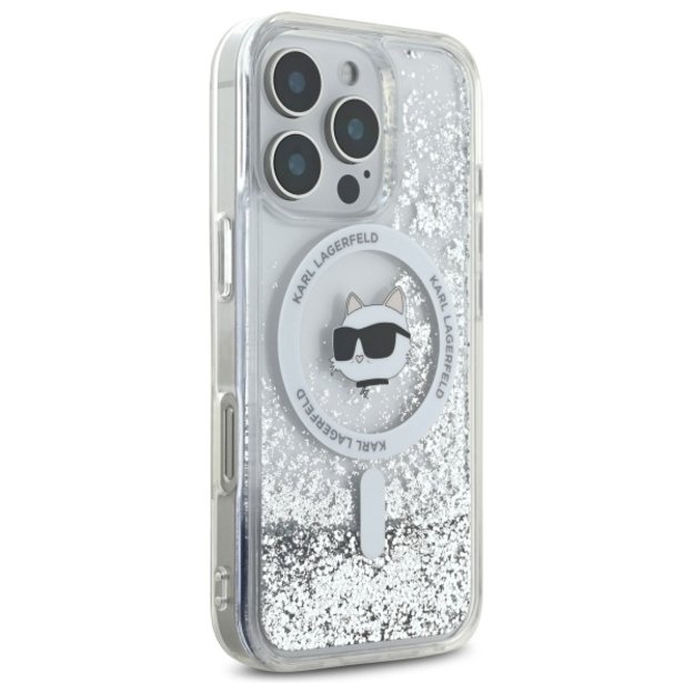 Karl Lagerfeld Liquid Glitter Choupette Head Magsafe iPhone 16 Pro Case - Clear 3