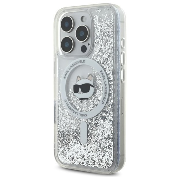 Karl Lagerfeld Liquid Glitter Choupette Head Magsafe iPhone 16 Pro Case - Clear 1
