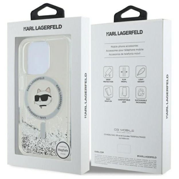 Karl Lagerfeld Liquid Glitter Choupette Head Magsafe iPhone 16 Pro Case - Clear 7